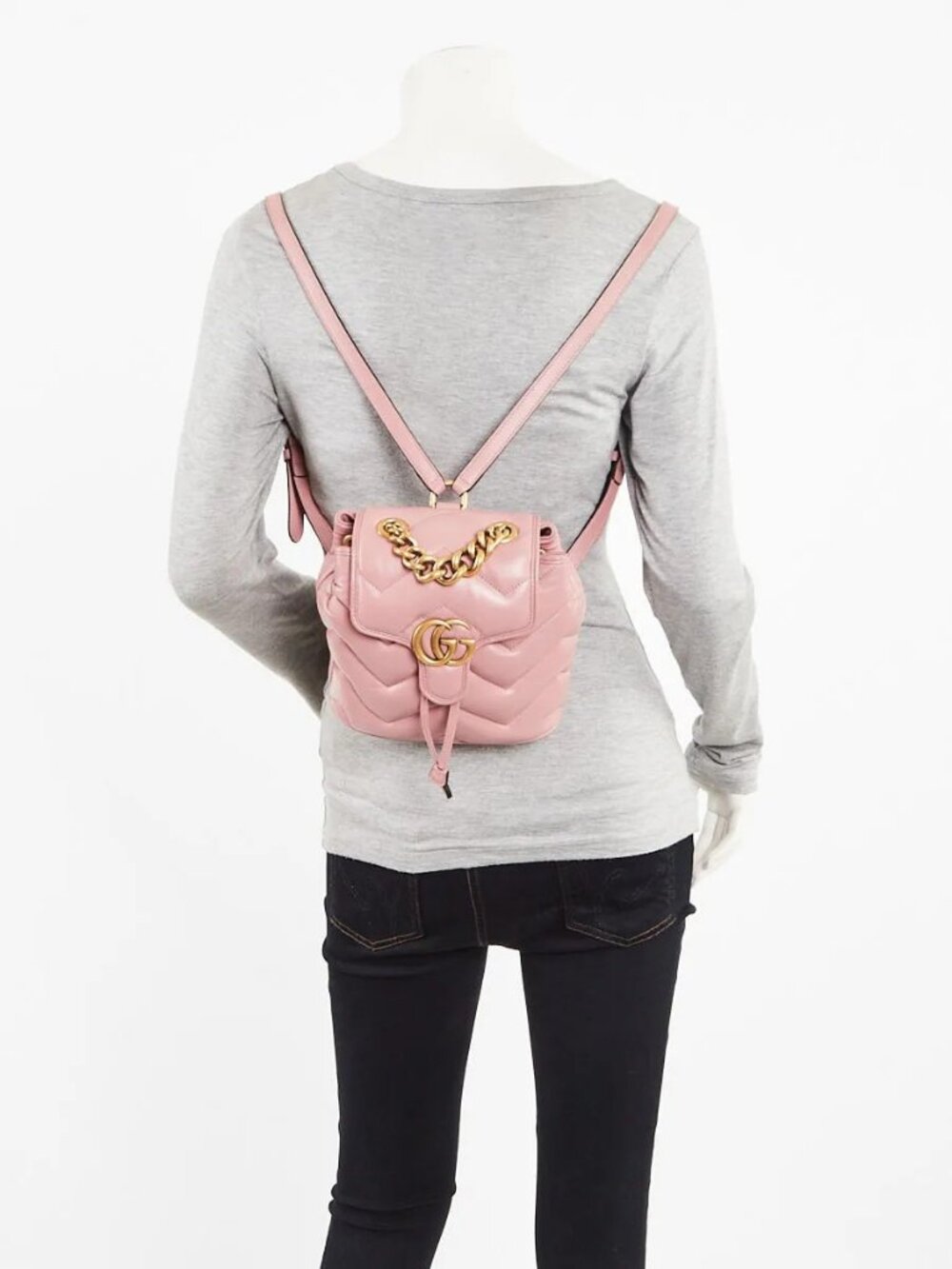 Gucci Pink Quilted Leather Marmont Backpack Bag